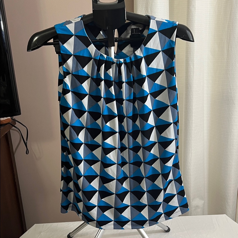 Calvin Klein Blue and Black Patterned Sleeveless Top